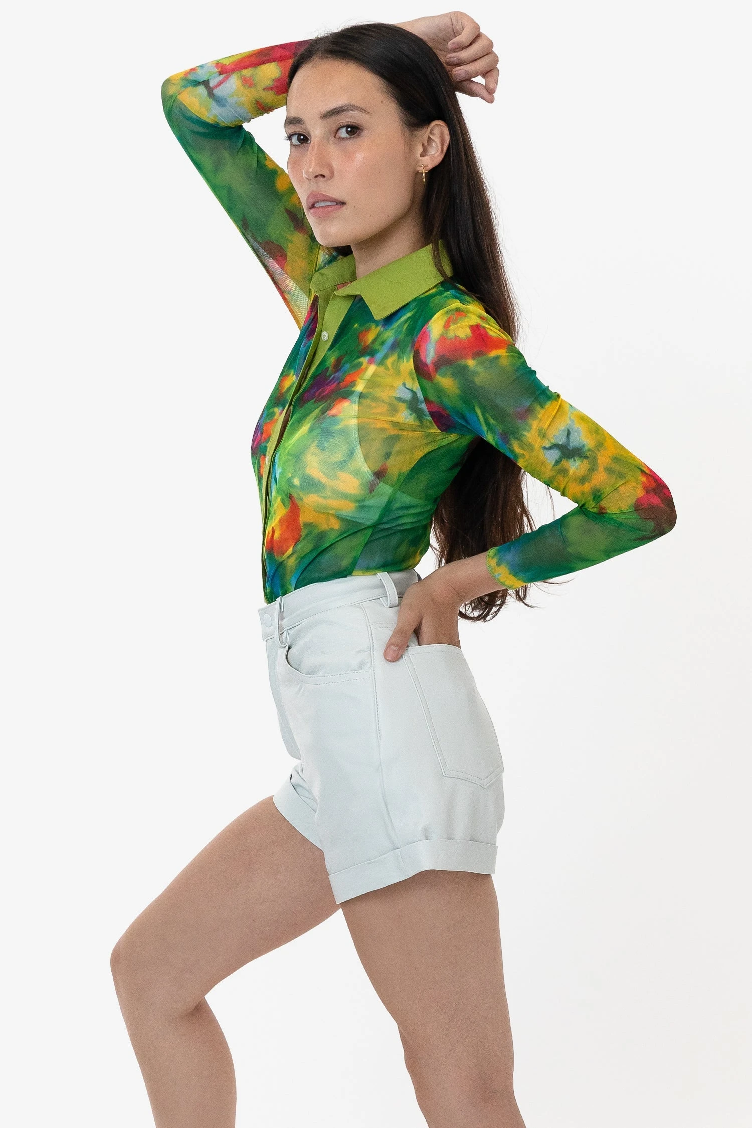 RNS745P - Printed Micro Mesh Long Sleeve Button Up 3 RNS745P - Printed Micro Mesh Long Sleeve Button Up - Image 3