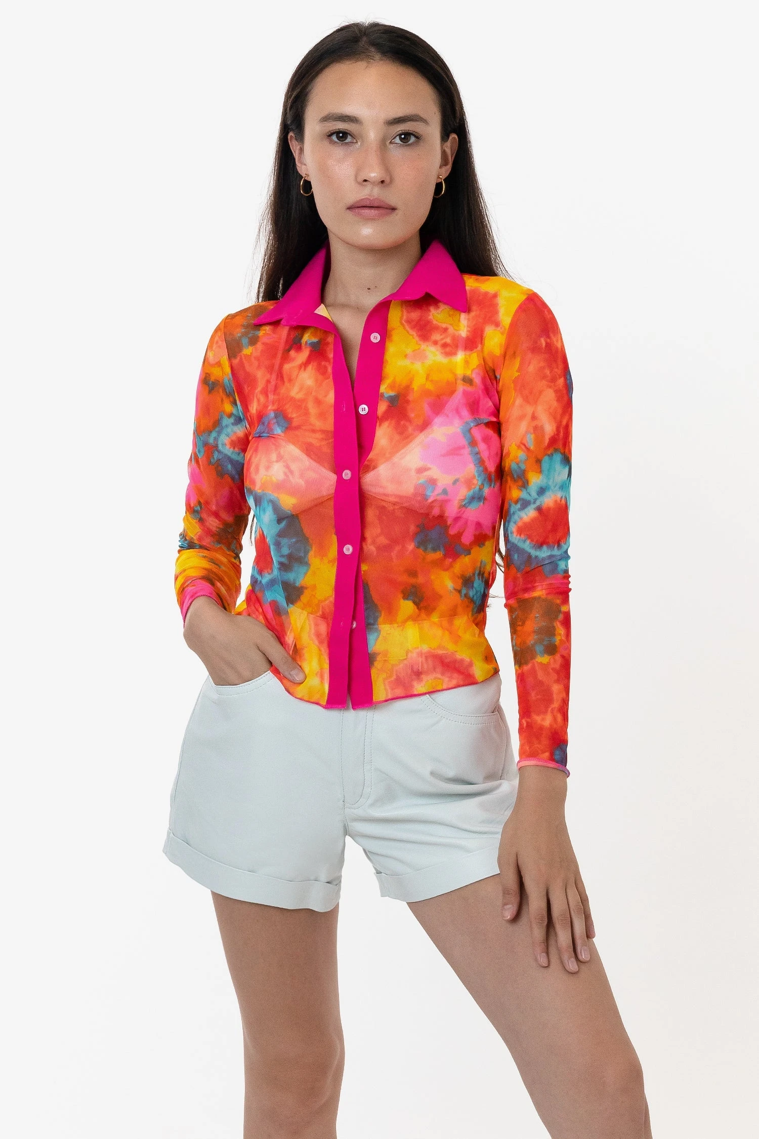 RNS745P - Printed Micro Mesh Long Sleeve Button Up 14 RNS745P - Printed Micro Mesh Long Sleeve Button Up - Image 14