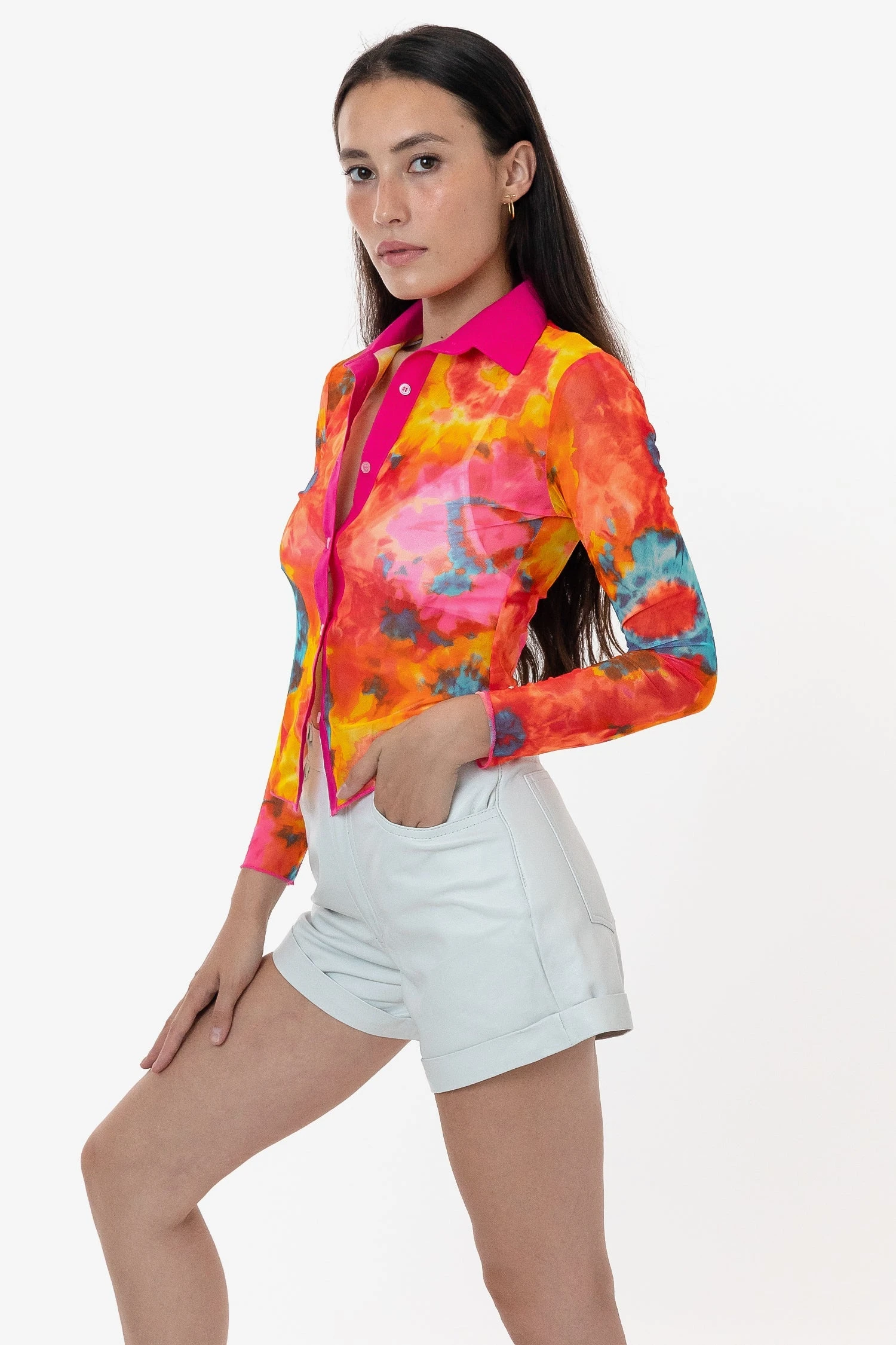 RNS745P - Printed Micro Mesh Long Sleeve Button Up 15 RNS745P - Printed Micro Mesh Long Sleeve Button Up - Image 15
