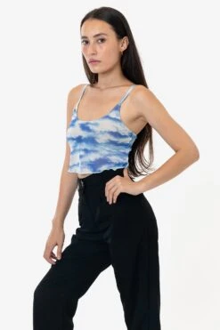 RNS778P - Printed Micro Mesh Spaghetti Tank -Tops Zone RURIKA TANK 4S