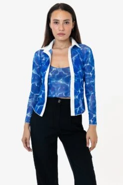 RNS745P - Printed Micro Mesh Long Sleeve Button Up 27 RNS745P - Printed Micro Mesh Long Sleeve Button Up -Tops Zone RURIKA TANK 6S