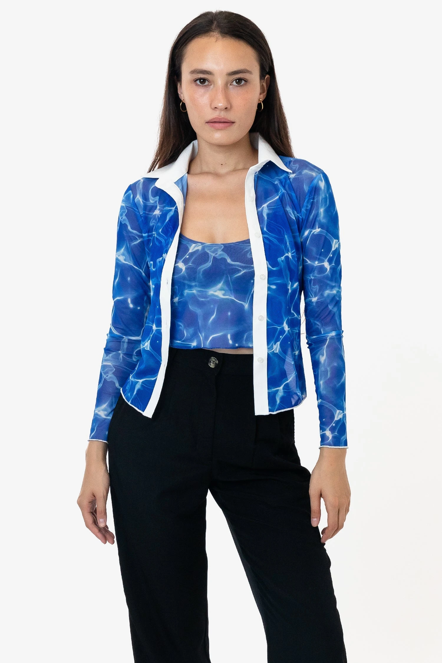 RNS745P - Printed Micro Mesh Long Sleeve Button Up 9 RNS745P - Printed Micro Mesh Long Sleeve Button Up - Image 9