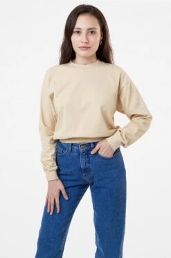1804GD - Long Sleeve Garment Dye Cropped Mockneck -Tops Zone RURIKA BEIGE S