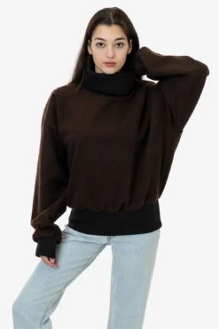RWHR313 - Wool Turtleneck Sweater With Heavy Cotton Rib -Tops Zone RWHR13 BROWNf