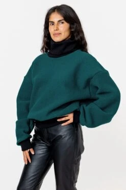 RWHR313 - Wool Turtleneck Sweater With Heavy Cotton Rib -Tops Zone RWHR313 DARK EMERALD