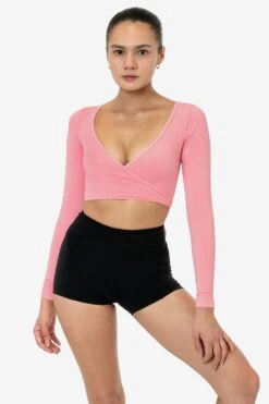 83077GD - Garment Dye Long Sleeve Wrap Top -Tops Zone STRAWBERRY 1 f 1