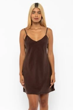 TN100GD - Tencel Mini Slip Dress 36 TN100GD - Tencel Mini Slip Dress -Tops Zone TN100GD Chocolate2