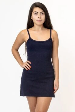 RHR318GD - Heavy Rib Spaghetti Mini Dress -Tops Zone Thalia navy 1
