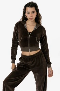 VLR310GD - Garment Dye Velour Mid-Length Zip-Up Hoodie -Tops Zone VLR310GD DARKCHOCOLATE 1 s