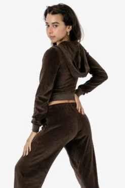 VLR310GD - Garment Dye Velour Mid-Length Zip-Up Hoodie -Tops Zone VLR310GD DARKCHOCOLATE 3 s