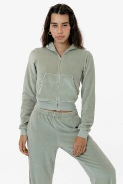 VLR310GD - Garment Dye Velour Mid-Length Zip-Up Hoodie -Tops Zone VLR310GD PEARLGREY 3 s