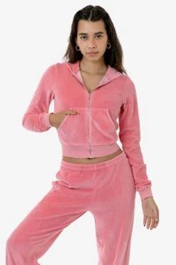 VLR310GD - Garment Dye Velour Mid-Length Zip-Up Hoodie -Tops Zone VLR310GD STRAWBERRYPINK 3 s
