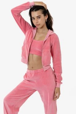 VLR310GD - Garment Dye Velour Mid-Length Zip-Up Hoodie -Tops Zone VLR310GD STRAWBERRYPINK 5 s