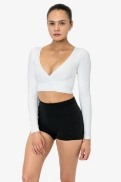 83077GD - Garment Dye Long Sleeve Wrap Top -Tops Zone WHITE 2