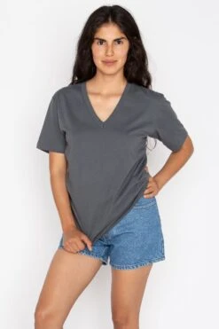 24056 Mix - Fine Jersey V-Neck T-Shirt -Tops Zone asphalt
