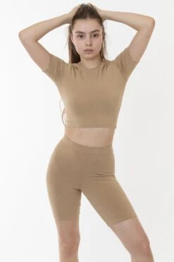 83078GD - Garment Dye Short Sleeve Crop Top -Tops Zone bikekhaki1