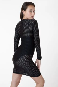 RNS309 - Long Sleeve Circle Mesh Dress -Tops Zone black rurika9