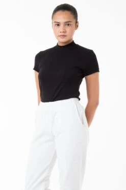 R4309 - Mockneck Cap Sleeve Baby Tee -Tops Zone black sweats 3