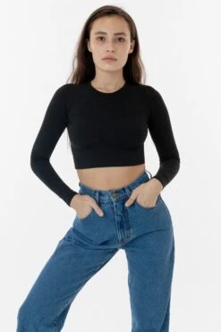 83079GD - Garment Dye Long Sleeve Crop Top 16 83079GD - Garment Dye Long Sleeve Crop Top -Tops Zone blackf F 1