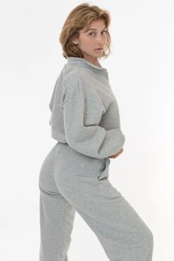 CF396 - Cotton Fleece Half Zip Cropped Pullover -Tops Zone c3 F