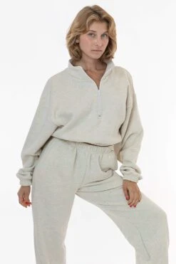 CF396 - Cotton Fleece Half Zip Cropped Pullover -Tops Zone c4 F