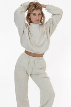 CF396 - Cotton Fleece Half Zip Cropped Pullover -Tops Zone c6 F