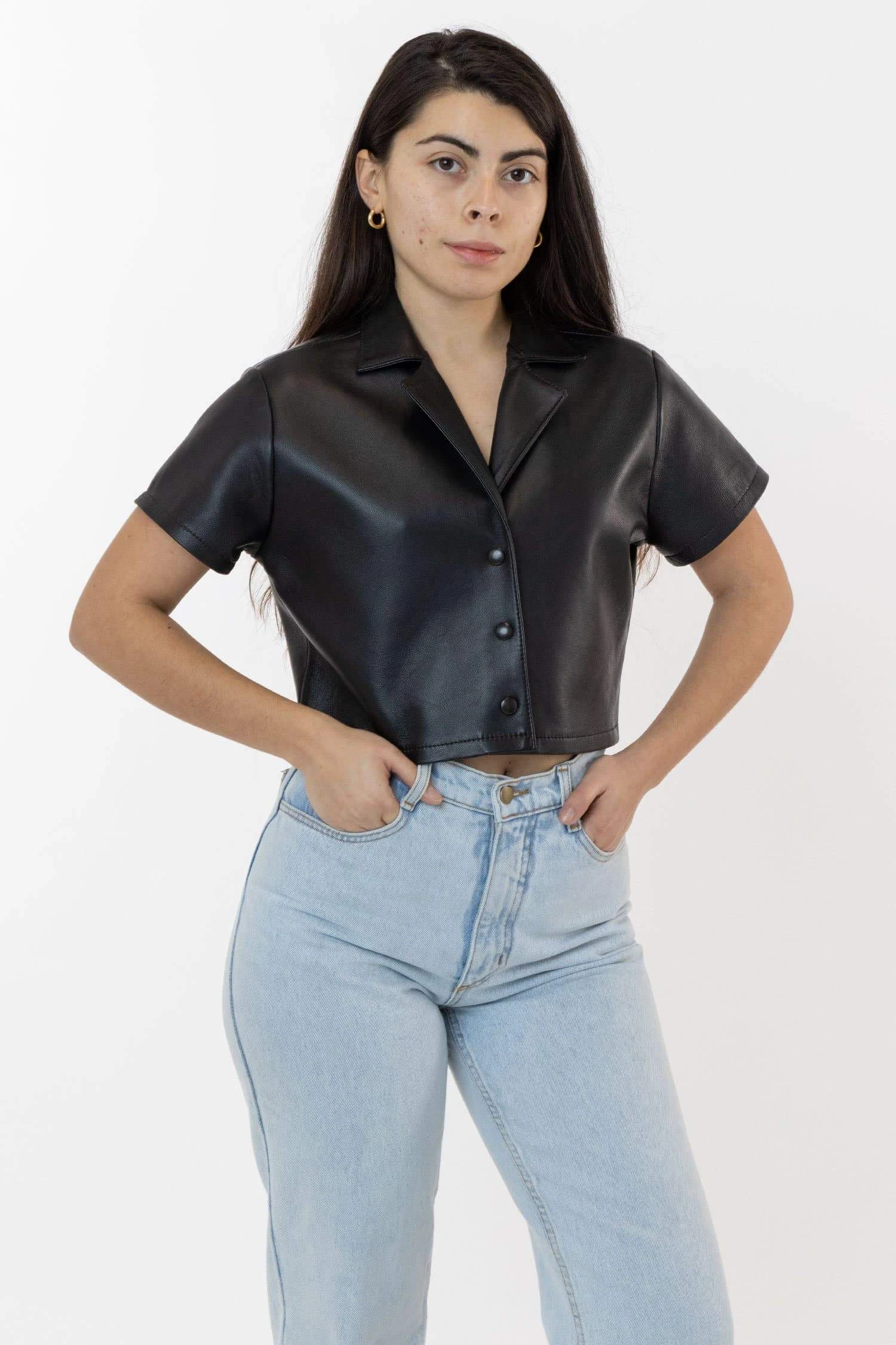 RLH3021 - Leather Cropped Camp Collar Shirt 1 RLH3021 - Leather Cropped Camp Collar Shirt