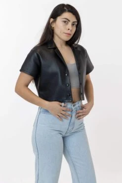 RLH3021 - Leather Cropped Camp Collar Shirt 7 RLH3021 - Leather Cropped Camp Collar Shirt -Tops Zone camp3