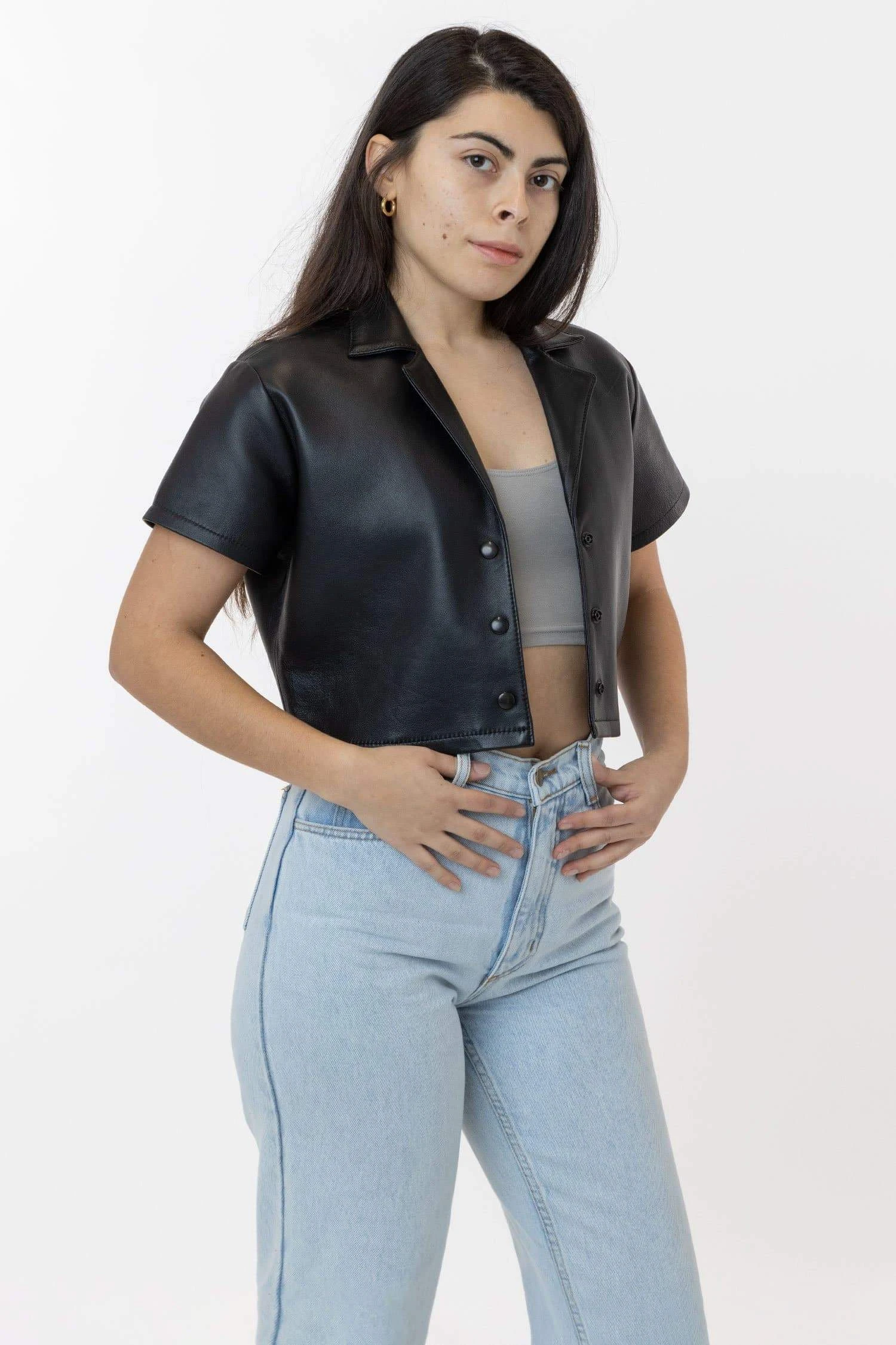 RLH3021 - Leather Cropped Camp Collar Shirt 3 RLH3021 - Leather Cropped Camp Collar Shirt - Image 3
