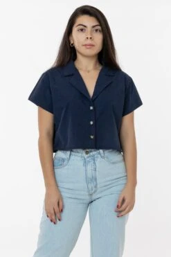 RCP315GD - Boxy Cropped Camp Collar Shirt -Tops Zone campcrop2