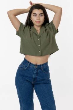 RCP315GD - Boxy Cropped Camp Collar Shirt -Tops Zone campcrop4