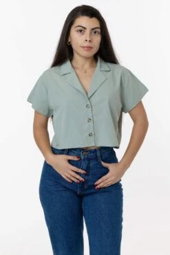 RCP315GD - Boxy Cropped Camp Collar Shirt -Tops Zone campcrop5