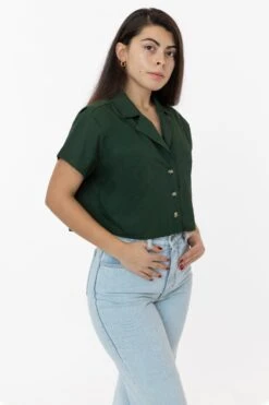 RCP315GD - Boxy Cropped Camp Collar Shirt -Tops Zone campcrop7