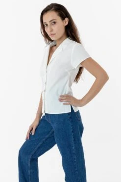 RCP345GD - Slim Fit Camp Collar Shirt -Tops Zone campwhite2 F