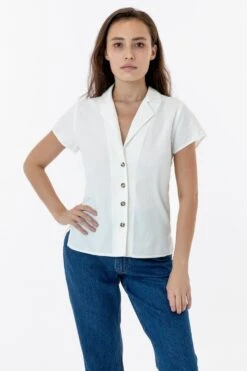 RCP345GD - Slim Fit Camp Collar Shirt -Tops Zone campwhite3 F