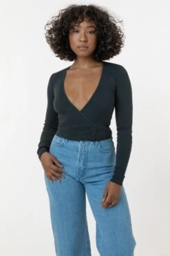 3373GD - Heavy 2x1 Rib Wrap Top 9 3373GD - Heavy 2x1 Rib Wrap Top -Tops Zone dolphin front