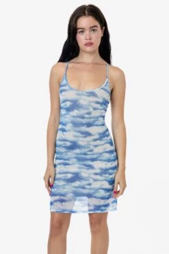 RNS783P - Printed Micro Mesh Spaghetti Dress -Tops Zone kate dress 5S