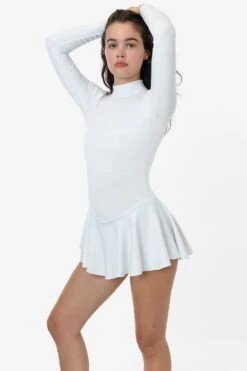 PON410 - Ponte Long Sleeve Mockneck Skirted Leotard -Tops Zone kate white 1S