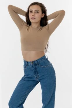 83079GD - Garment Dye Long Sleeve Crop Top 26 83079GD - Garment Dye Long Sleeve Crop Top -Tops Zone khaki1 F