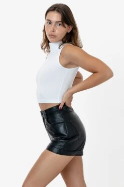 RLH3015 - Leather Cuffed Short -Tops Zone lou black 1S