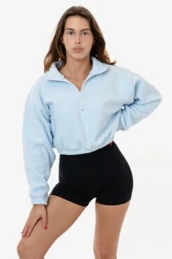 PF306 - Cropped Polar Fleece Half Zip Pullover -Tops Zone lou lightblue s