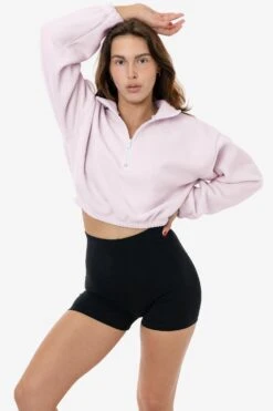 PF306 - Cropped Polar Fleece Half Zip Pullover -Tops Zone lou ltpink s