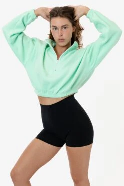 PF306 - Cropped Polar Fleece Half Zip Pullover -Tops Zone lou mint s