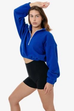 PF306 - Cropped Polar Fleece Half Zip Pullover -Tops Zone lou royal s