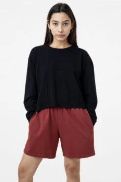 1839GD - Long Sleeve Garment Dye Cropped T-Shirt -Tops Zone nadine blackshift