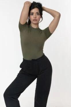 RN378 - Nylon Short Sleeve Crewneck Fitted Tee -Tops Zone nylontop natalie olive