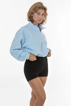 PF306 - Cropped Polar Fleece Half Zip Pullover -Tops Zone pfbbblue F
