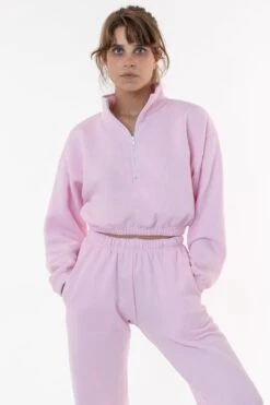 F396 - Flex Fleece Half Zip Cropped Pullover -Tops Zone pink1 411a741c 1c1d 460d b35a 5ad9a6404626