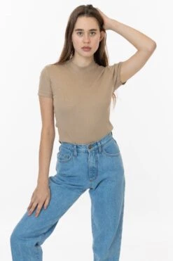 R4309 - Mockneck Cap Sleeve Baby Tee -Tops Zone rachel 10