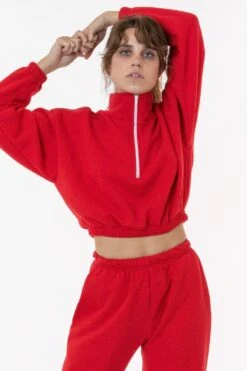 F396 - Flex Fleece Half Zip Cropped Pullover -Tops Zone red1 d9002f61 610a 4848 ad4d ec2274f3d830